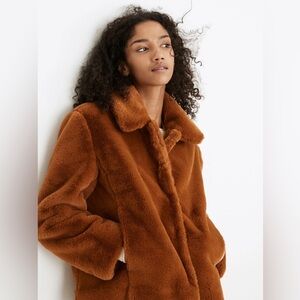 NWT Madewell Faux Fur Crop Coat Golden Pecan Sz XL